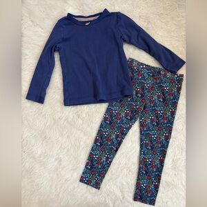 Mini Boden Navy Blue Girls Top with Gymboree Floral Leggings Bundle